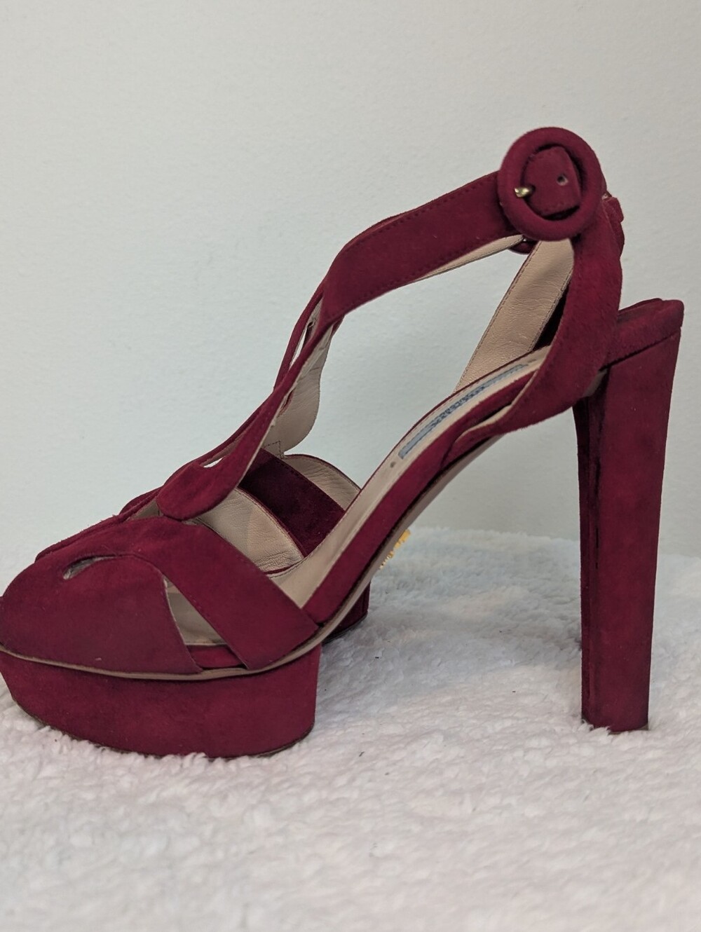 Prada Suede Platform Cutout Cage Sandals Ankle Strap Size 38